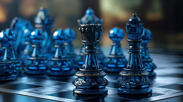niebieskie figurki szachowe postarzane platyną