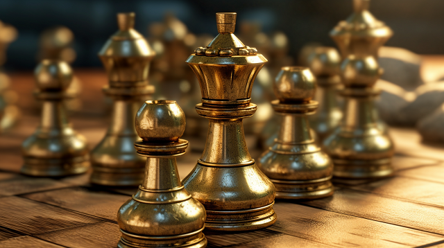 złote figurki szachowe wykonane z mosiądzu